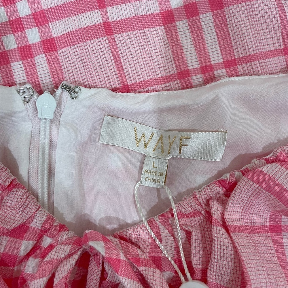 NWT WAYF Pink Plaid Mini Sundress Ruffle Sleeves Size Large - Picture 10 of 11